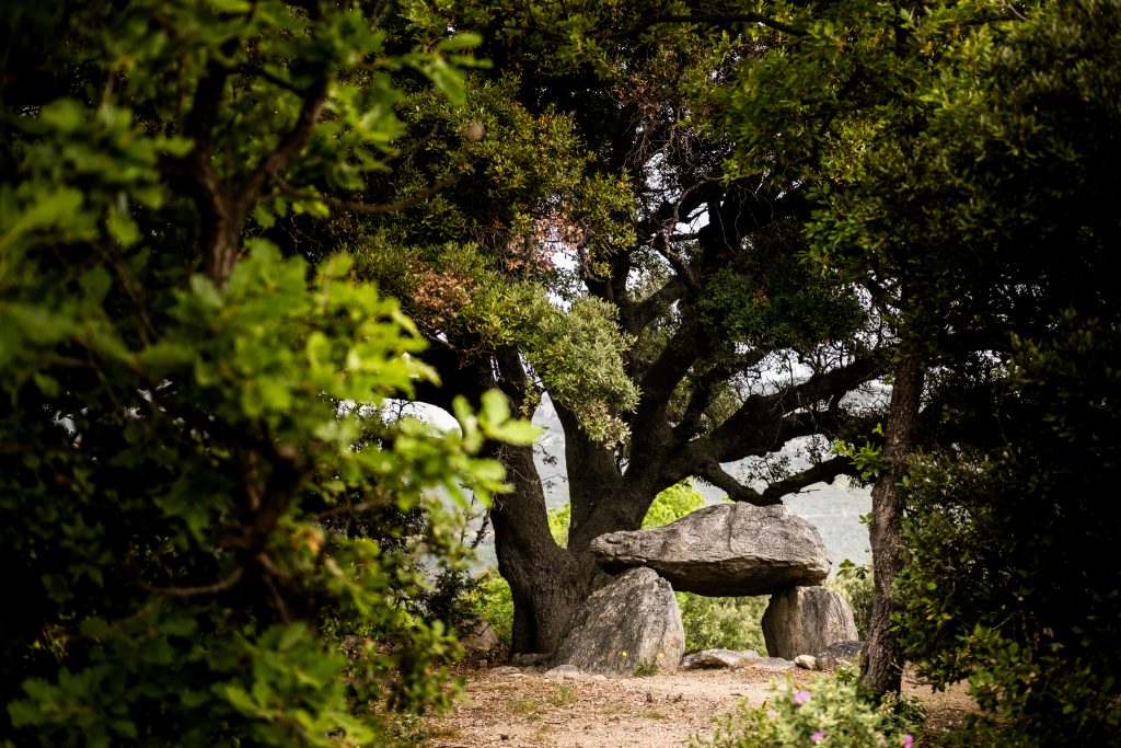 Dolmen Las Colombinos - Trilla - Fenouillèdes. Sentier des Pêcheurs, autour du plan d'eau de l'Agly. Parc naturel régional CF