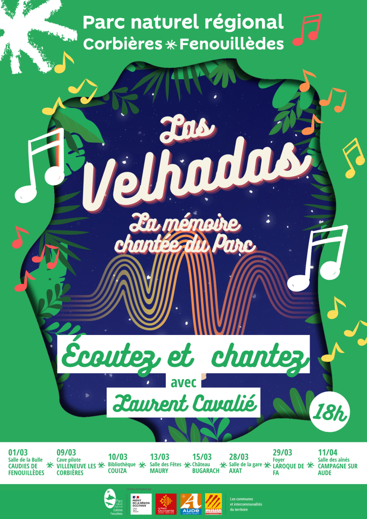 Soirées de collecte de la mémoire chantée du Parc organisées en 2023 par le PNR avec, au chant, instrument et à la collecte, Laurent Cavalié.